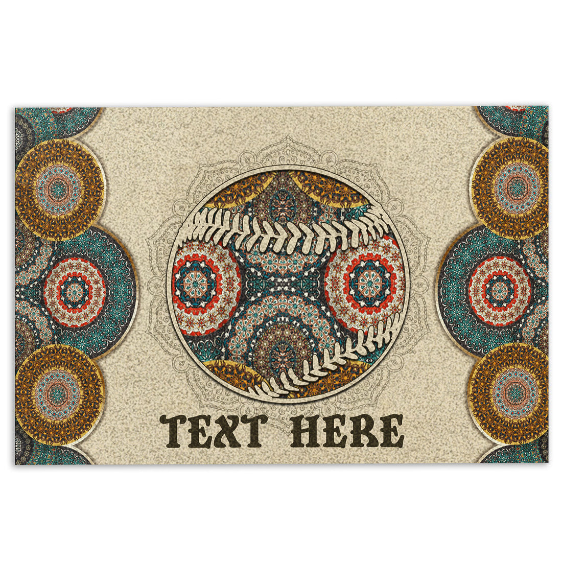 Ohaprints-Doormat-Outdoor-Indoor-Baseball-Bohemian-Mandala-Pattern-Custom-Personalized-Name-Rubber-Door-Mat-593-18'' x 30''