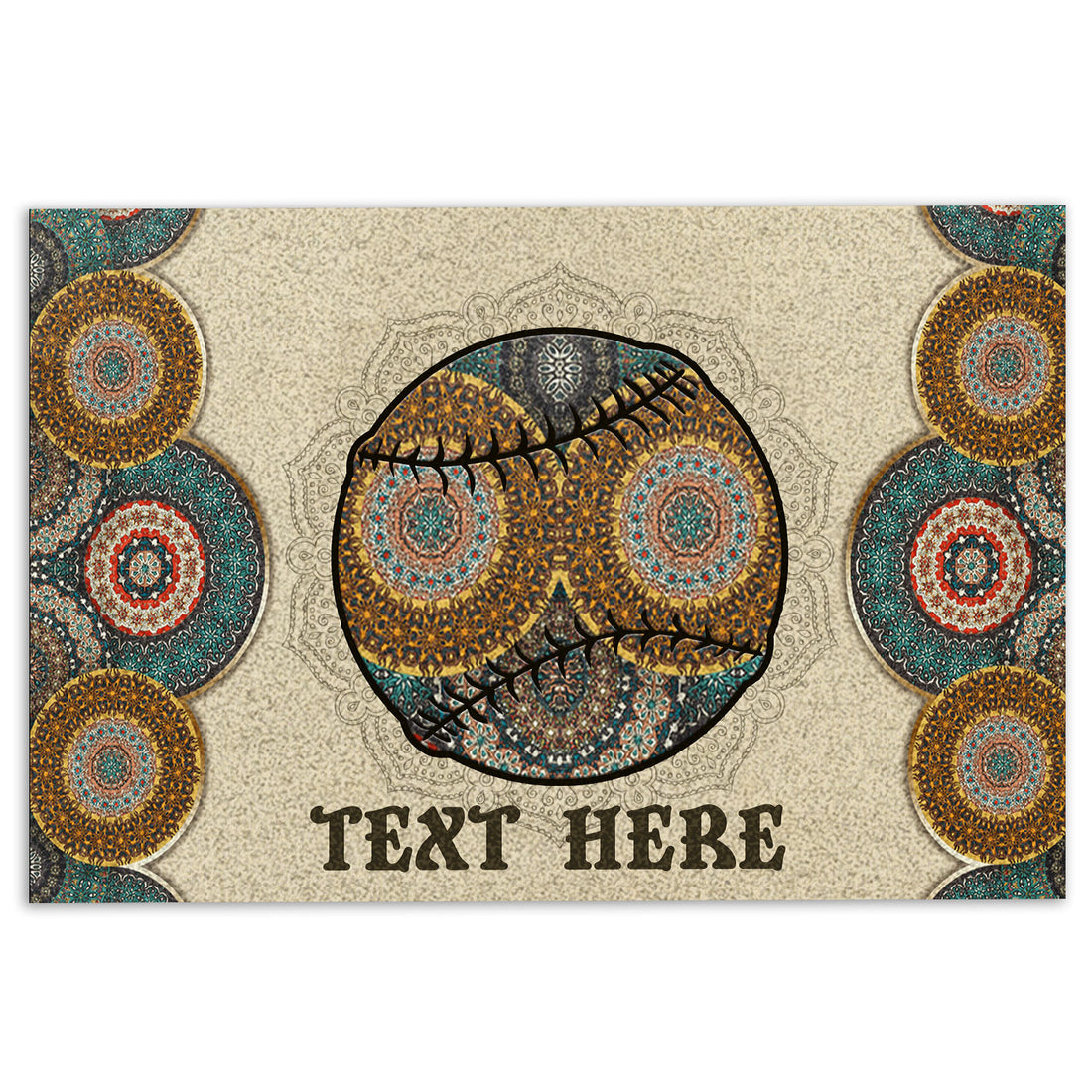 Ohaprints-Doormat-Outdoor-Indoor-Softball-Bohemian-Mandala-Pattern-Custom-Personalized-Name-Rubber-Door-Mat-594-18'' x 30''