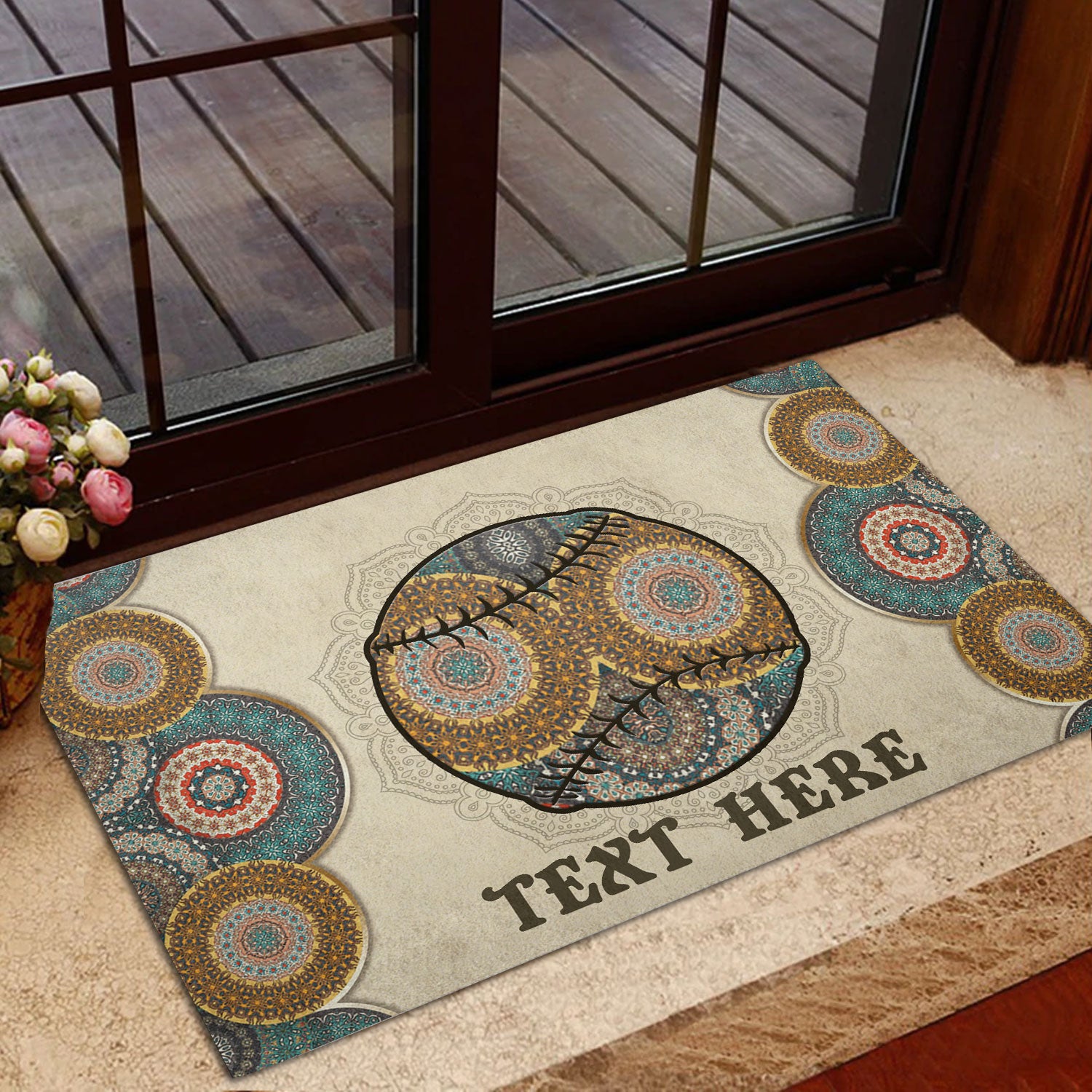 Ohaprints-Doormat-Outdoor-Indoor-Softball-Bohemian-Mandala-Pattern-Custom-Personalized-Name-Rubber-Door-Mat-594-