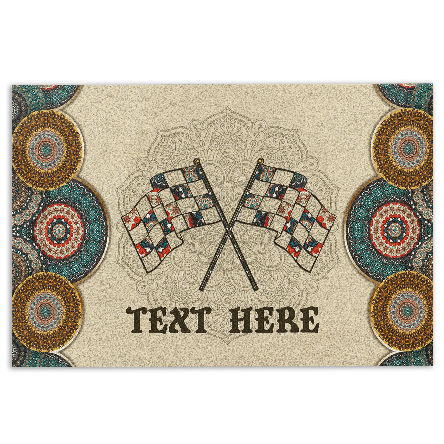 Ohaprints-Doormat-Outdoor-Indoor-Racing-Two-Cross-Checkered-Flag-Mandala-Custom-Personalized-Name-Rubber-Door-Mat-601-18'' x 30''