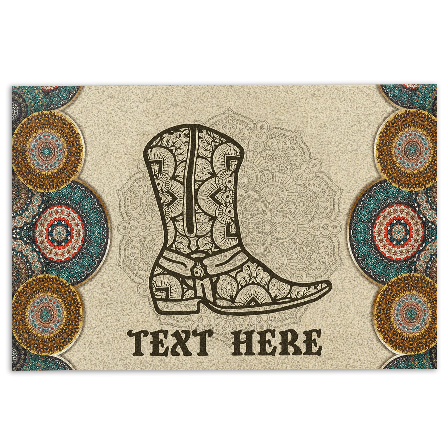 Ohaprints-Doormat-Outdoor-Indoor-Horse-Cowboy-Cowgirl-Hat-Boots-Mandala-Custom-Personalized-Name-Rubber-Door-Mat-602-18'' x 30''