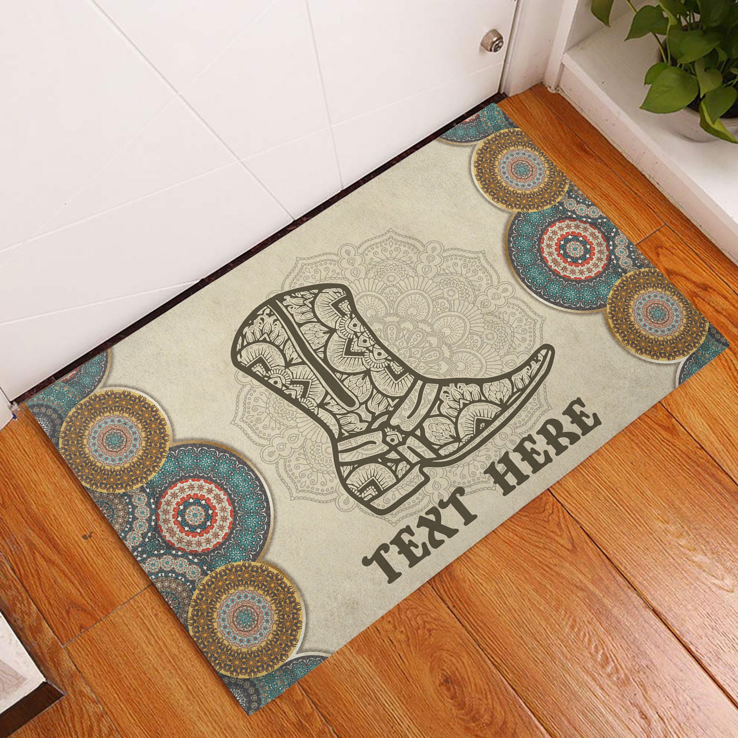 Ohaprints-Doormat-Outdoor-Indoor-Horse-Cowboy-Cowgirl-Hat-Boots-Mandala-Custom-Personalized-Name-Rubber-Door-Mat-602-