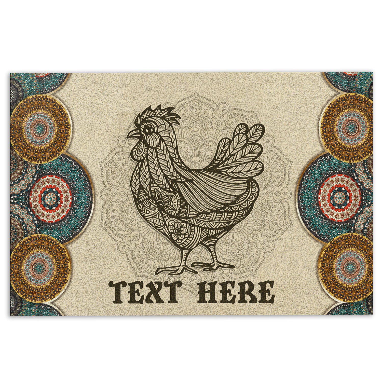 Ohaprints-Doormat-Outdoor-Indoor-Chicken-Mandala-Bohemian-Mandala-Custom-Personalized-Name-Rubber-Door-Mat-604-18'' x 30''