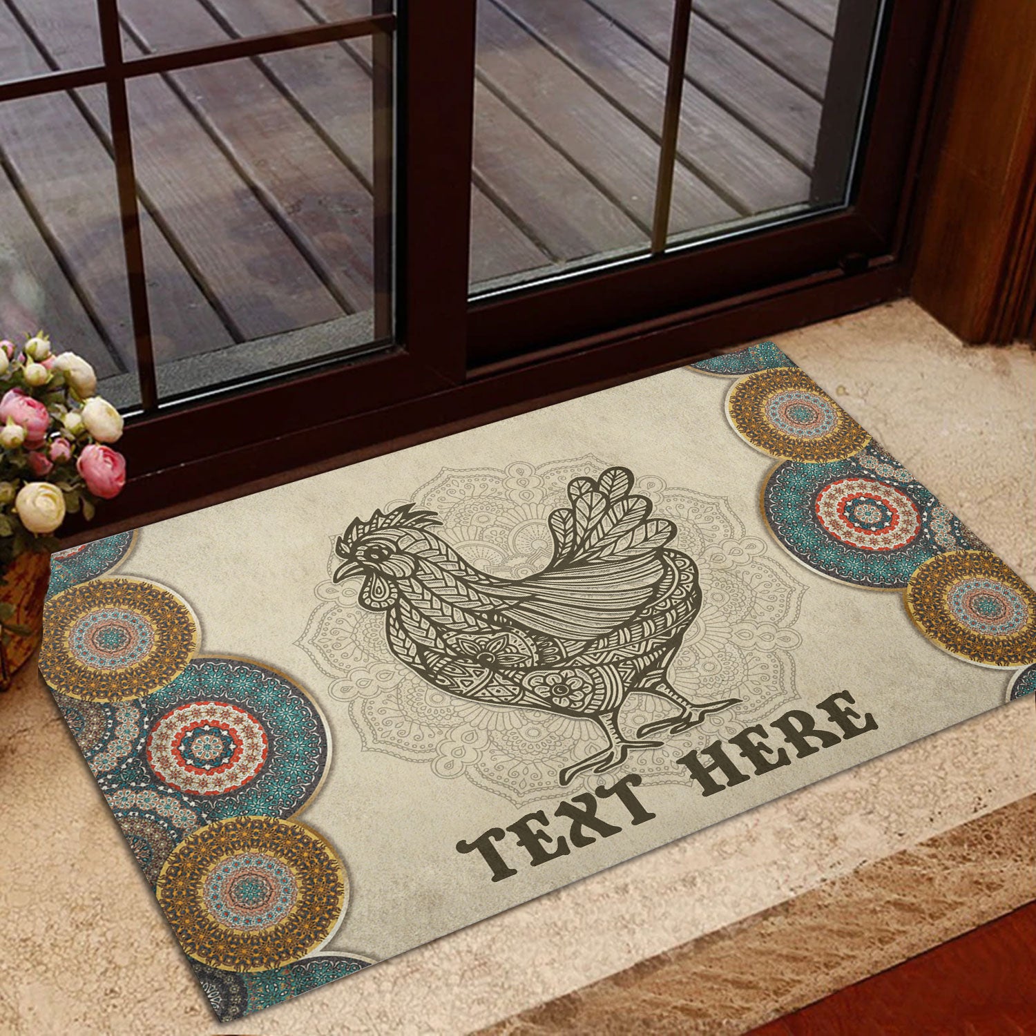 Ohaprints-Doormat-Outdoor-Indoor-Chicken-Mandala-Bohemian-Mandala-Custom-Personalized-Name-Rubber-Door-Mat-604-