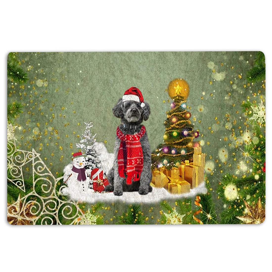 Ohaprints-Doormat-Outdoor-Indoor-Schnoodle-Dog-Merry-Christmas-Snow-Christmas-Tree-Xmas-Holidays-Rubber-Door-Mat-1427-18'' x 30''