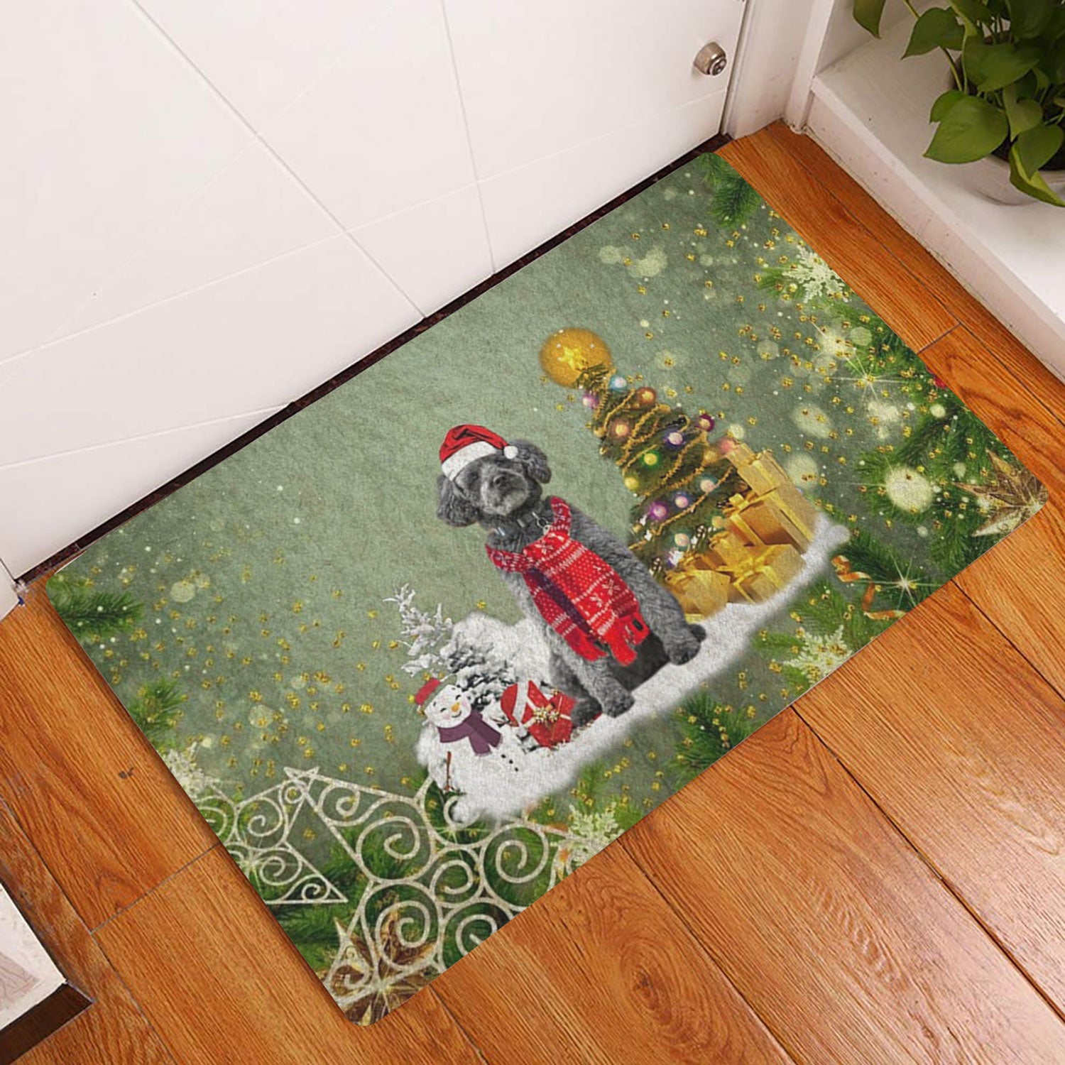 Ohaprints-Doormat-Outdoor-Indoor-Schnoodle-Dog-Merry-Christmas-Snow-Christmas-Tree-Xmas-Holidays-Rubber-Door-Mat-1427-