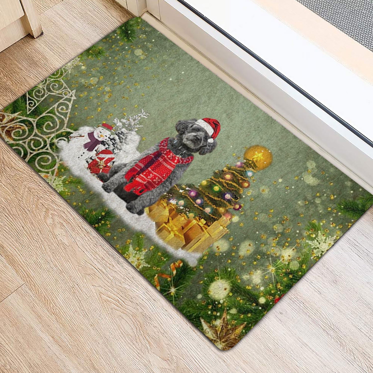 Ohaprints-Doormat-Outdoor-Indoor-Schnoodle-Dog-Merry-Christmas-Snow-Christmas-Tree-Xmas-Holidays-Rubber-Door-Mat-1427-