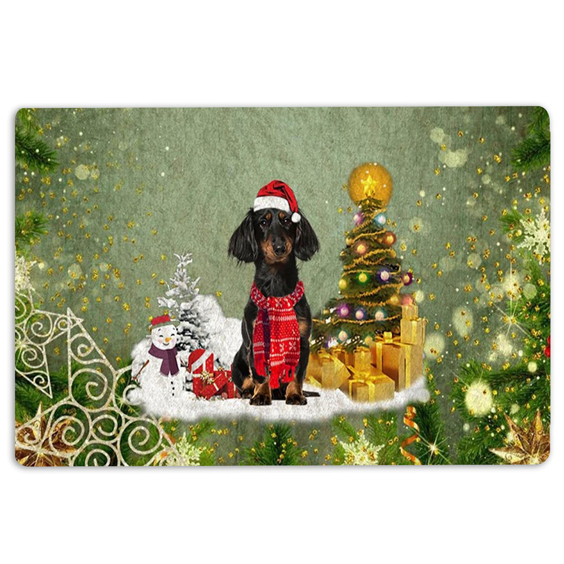 Ohaprints-Doormat-Outdoor-Indoor-Dachshund-Dog-Merry-Christmas-Snow-Christmas-Tree-Xmas-Holidays-Rubber-Door-Mat-1432-18'' x 30''