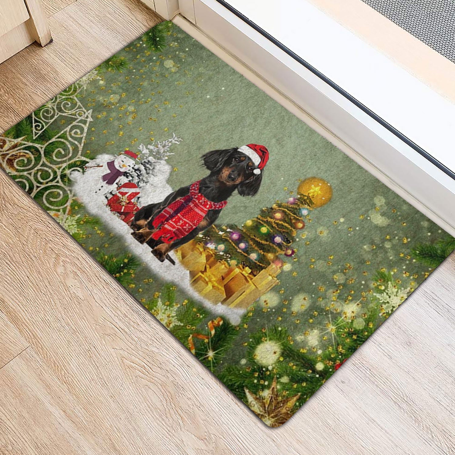 Ohaprints Doormat Outdoor Indoor Dachshund Dog Merry Christmas Snow