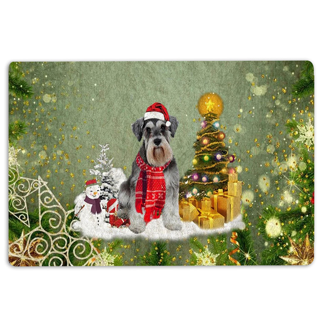 Ohaprints-Doormat-Outdoor-Indoor-Schnauzer-Dog-Merry-Christmas-Snow-Christmas-Tree-Xmas-Holidays-Rubber-Door-Mat-1434-18'' x 30''