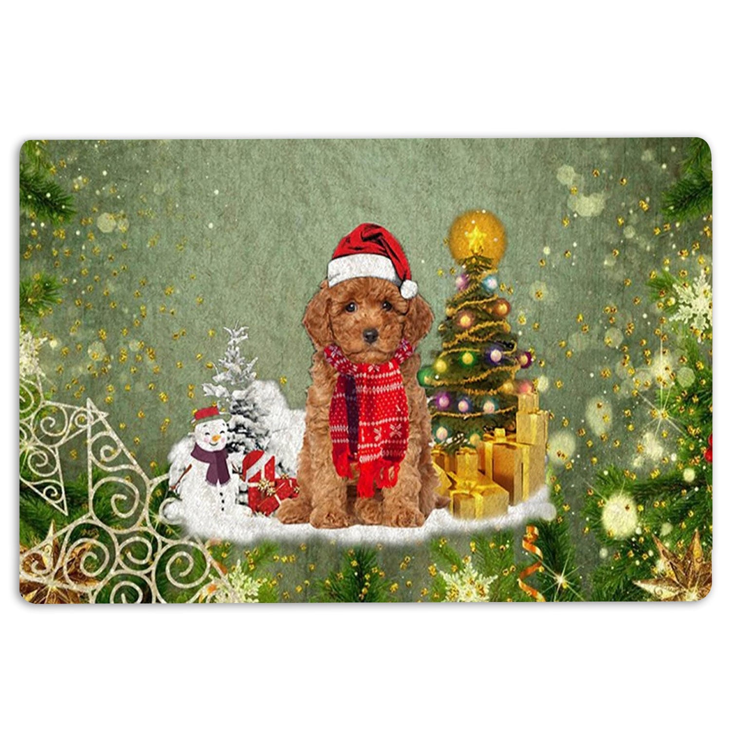 Ohaprints-Doormat-Outdoor-Indoor-Poodle-Dog-Merry-Christmas-Snow-Christmas-Tree-Xmas-Holidays-Rubber-Door-Mat-1437-18'' x 30''