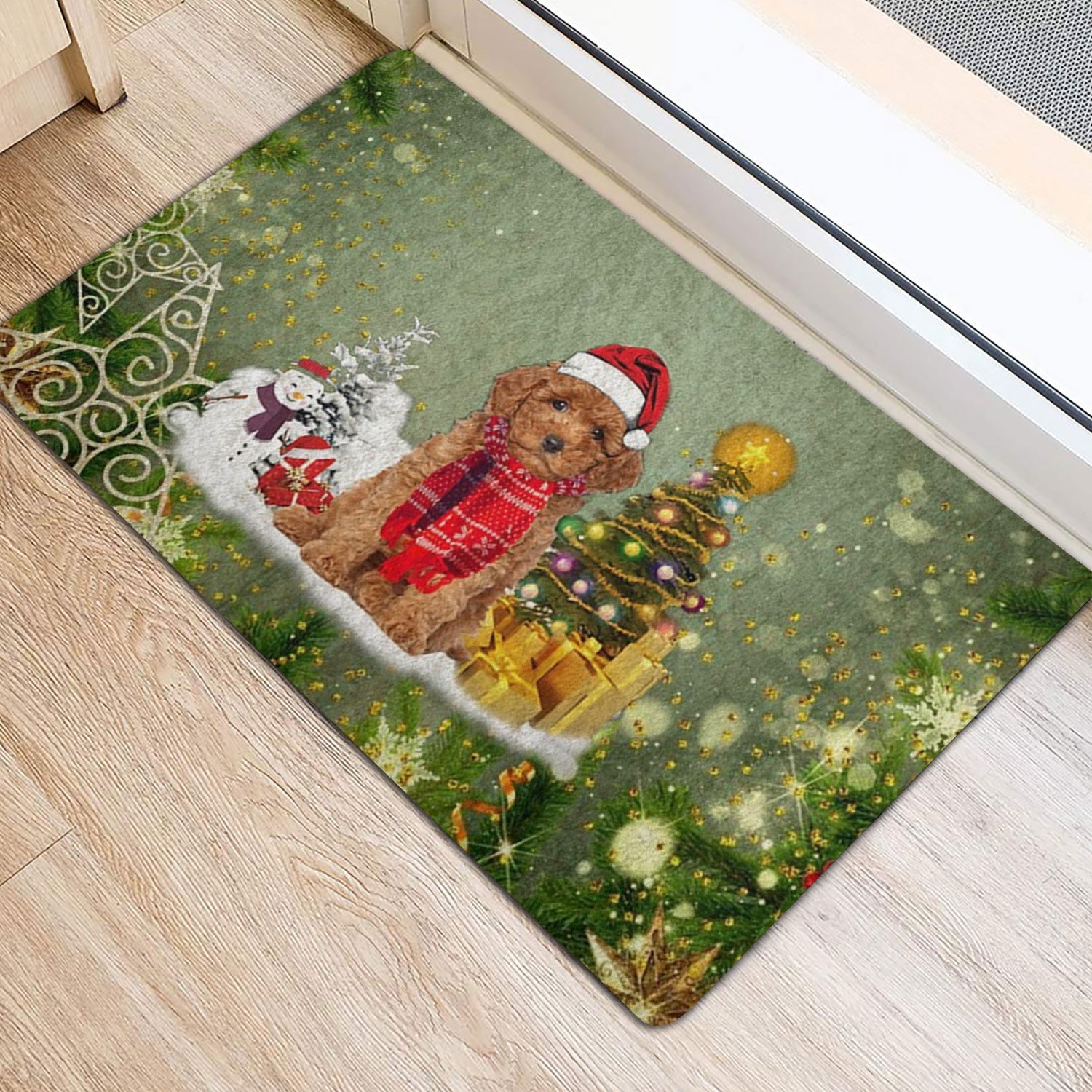 Ohaprints-Doormat-Outdoor-Indoor-Poodle-Dog-Merry-Christmas-Snow-Christmas-Tree-Xmas-Holidays-Rubber-Door-Mat-1437-