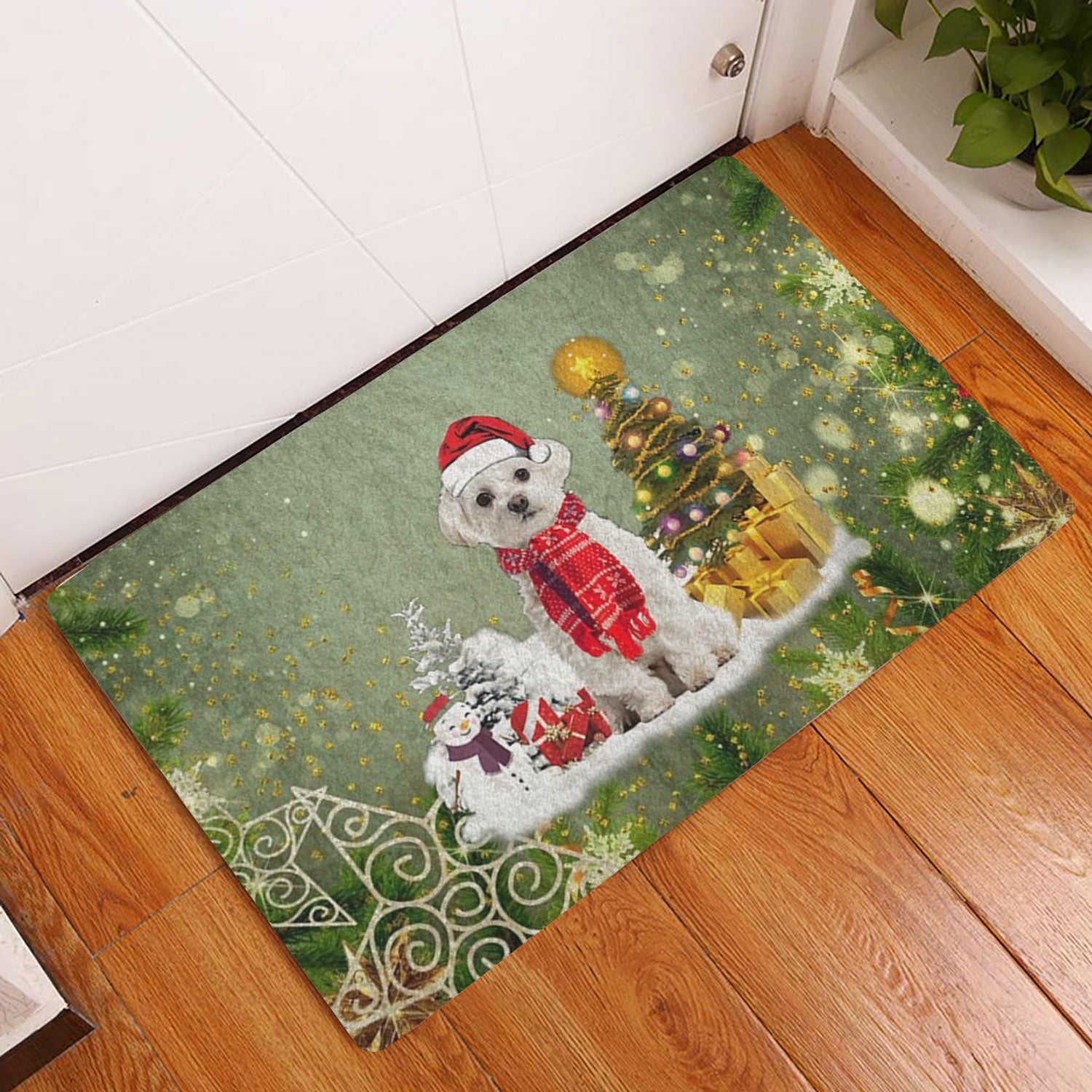 Ohaprints-Doormat-Outdoor-Indoor-Maltese-Dog-Merry-Christmas-Snow-Christmas-Tree-Xmas-Holidays-Rubber-Door-Mat-1439-