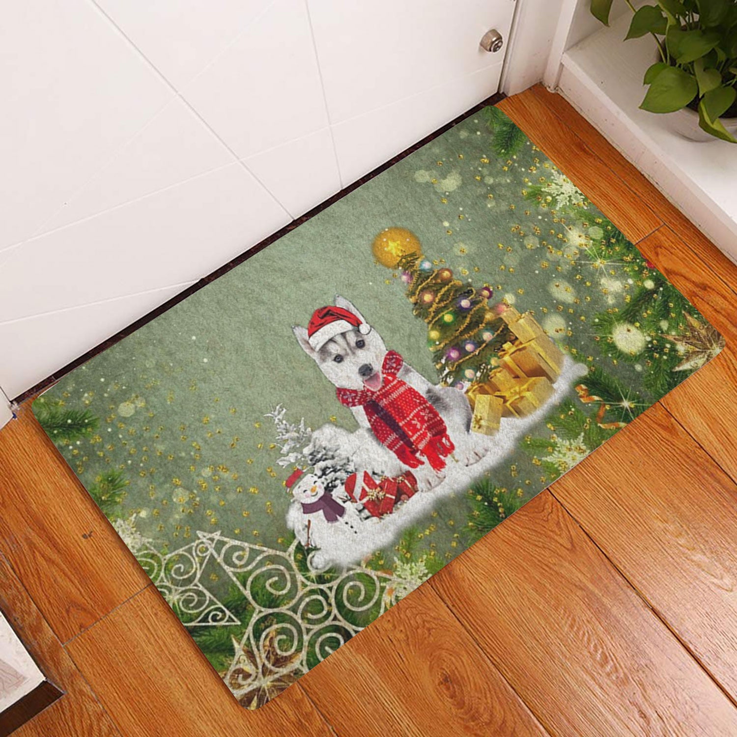 Ohaprints-Doormat-Outdoor-Indoor-Husky-Sibir-Dog-Merry-Christmas-Snow-Christmas-Tree-Xmas-Holiday-Rubber-Door-Mat-1441-