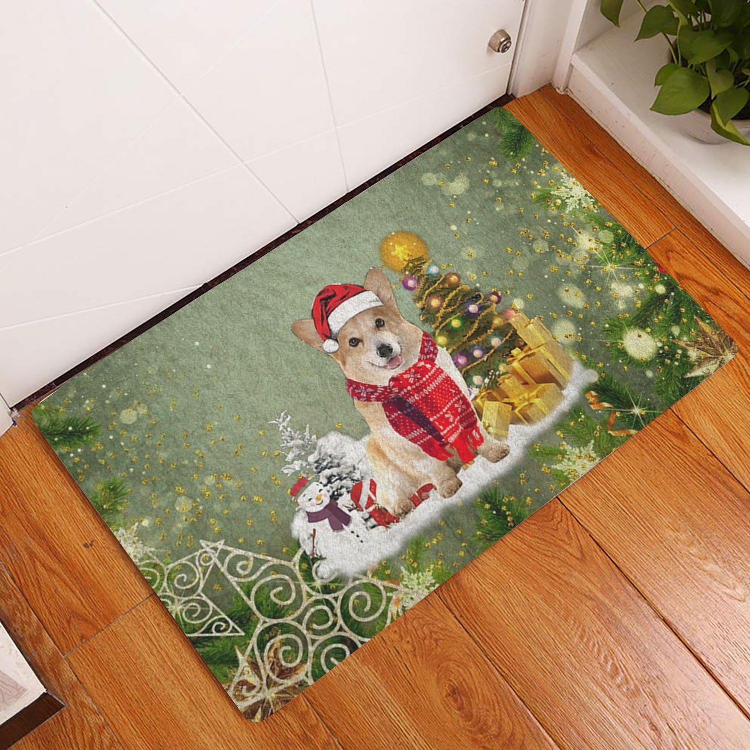 Ohaprints-Doormat-Outdoor-Indoor-Corgi-Dog-Merry-Christmas-Snow-Christmas-Tree-Xmas-Holidays-Rubber-Door-Mat-1444-