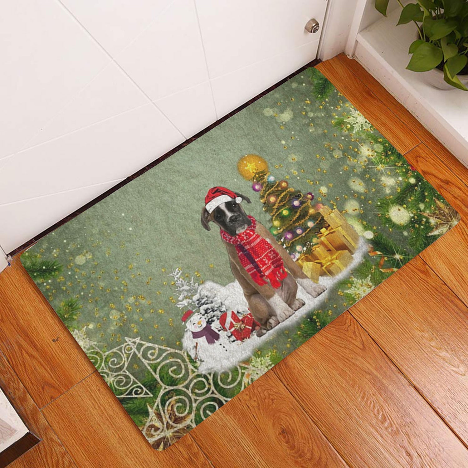 Ohaprints-Doormat-Outdoor-Indoor-Boxer-Dog-Merry-Christmas-Snow-Christmas-Tree-Xmas-Holidays-Rubber-Door-Mat-1446-