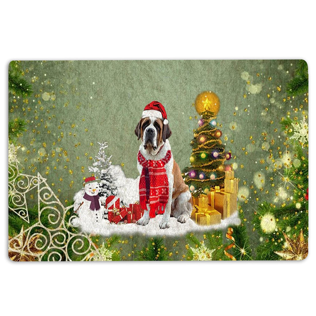 Ohaprints-Doormat-Outdoor-Indoor-Saint-Bernard-Merry-Christmas-Snow-Christmas-Tree-Xmas-Holidays-Rubber-Door-Mat-1447-18'' x 30''