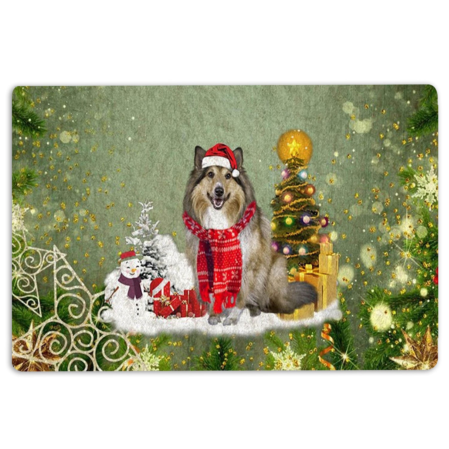 Ohaprints-Doormat-Outdoor-Indoor-Rough-Collie-Merry-Christmas-Snow-Christmas-Tree-Xmas-Holidays-Rubber-Door-Mat-1448-18'' x 30''