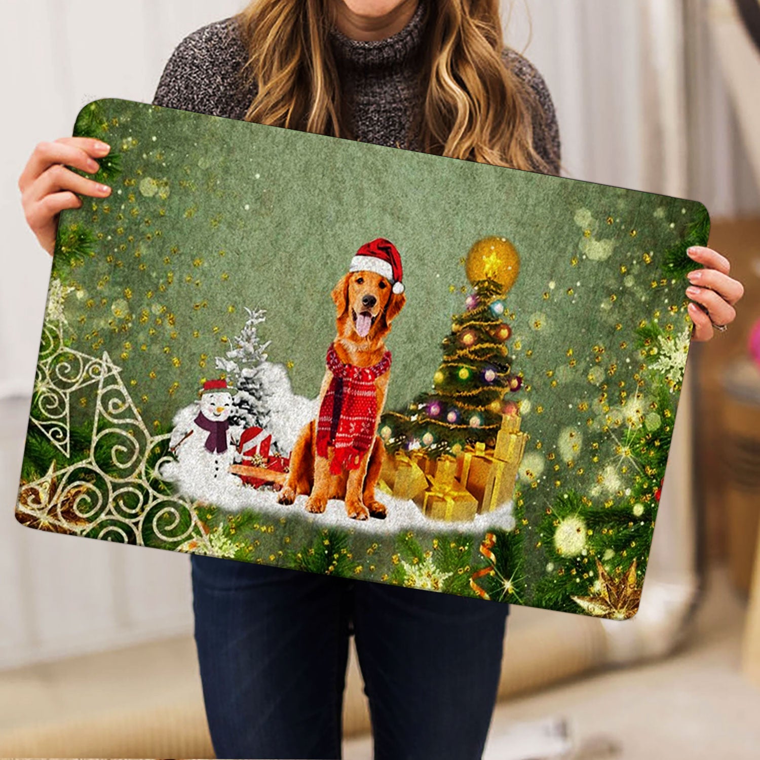 rubber christmas tree mat Ohaprints Doormat Outdoor Indoor Golden Retriever Merry Christmas