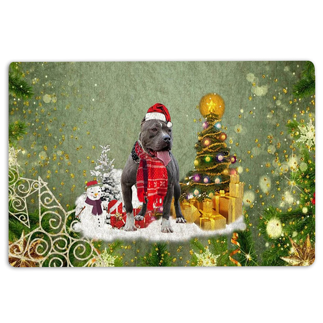 Ohaprints-Doormat-Outdoor-Indoor-American-Bully-Merry-Christmas-Snow-Christmas-Tree-Xmas-Holidays-Rubber-Door-Mat-1454-18'' x 30''