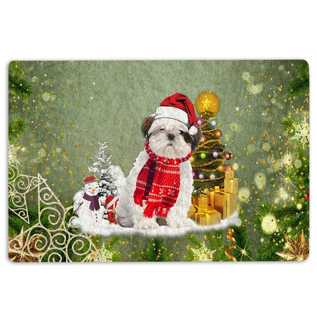 Ohaprints-Doormat-Outdoor-Indoor-Shih-Tzu-Shitzu-Merry-Christmas-Snow-Christmas-Tree-Xmas-Holiday-Rubber-Door-Mat-1457-18'' x 30''