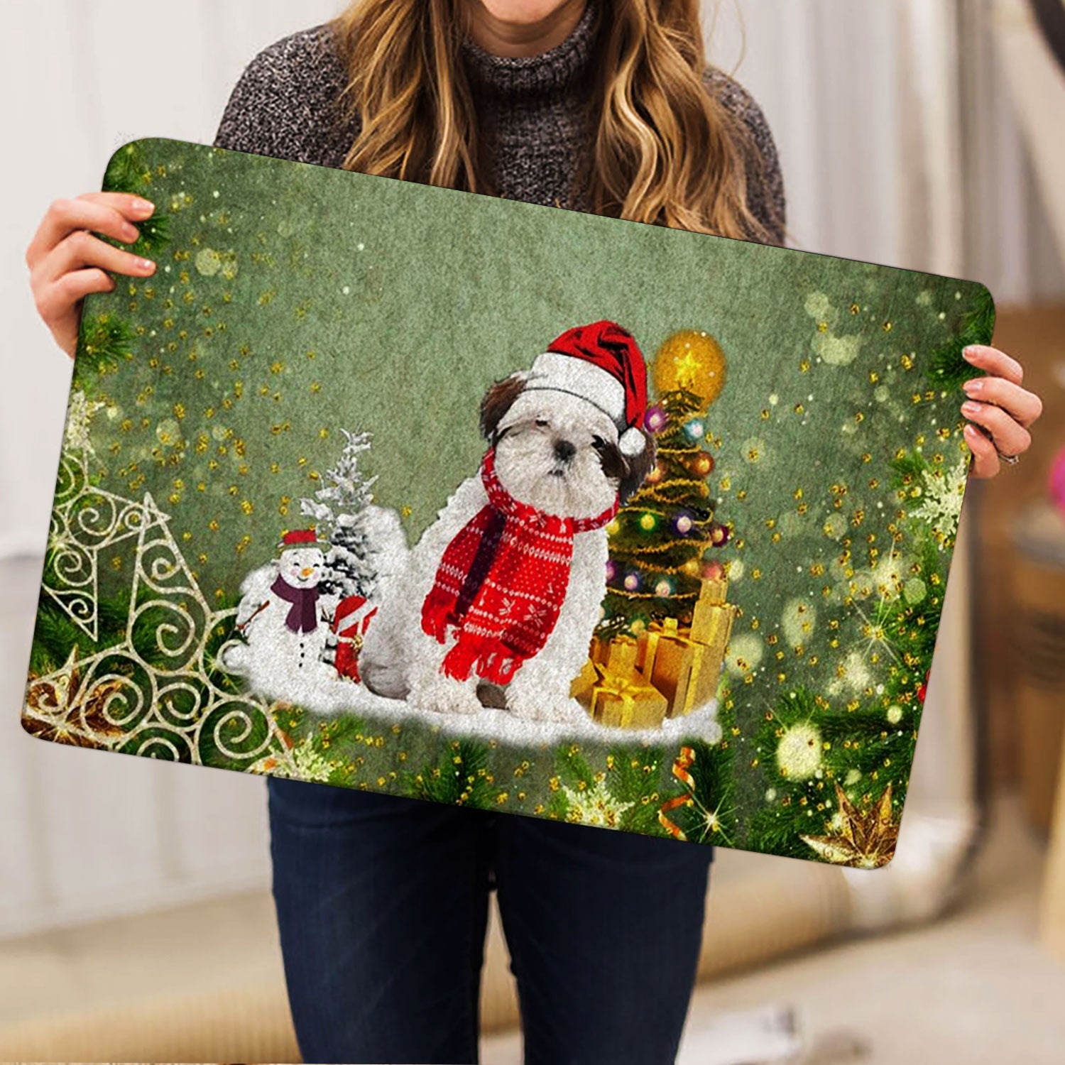 Ohaprints-Doormat-Outdoor-Indoor-Shih-Tzu-Shitzu-Merry-Christmas-Snow-Christmas-Tree-Xmas-Holiday-Rubber-Door-Mat-1457-