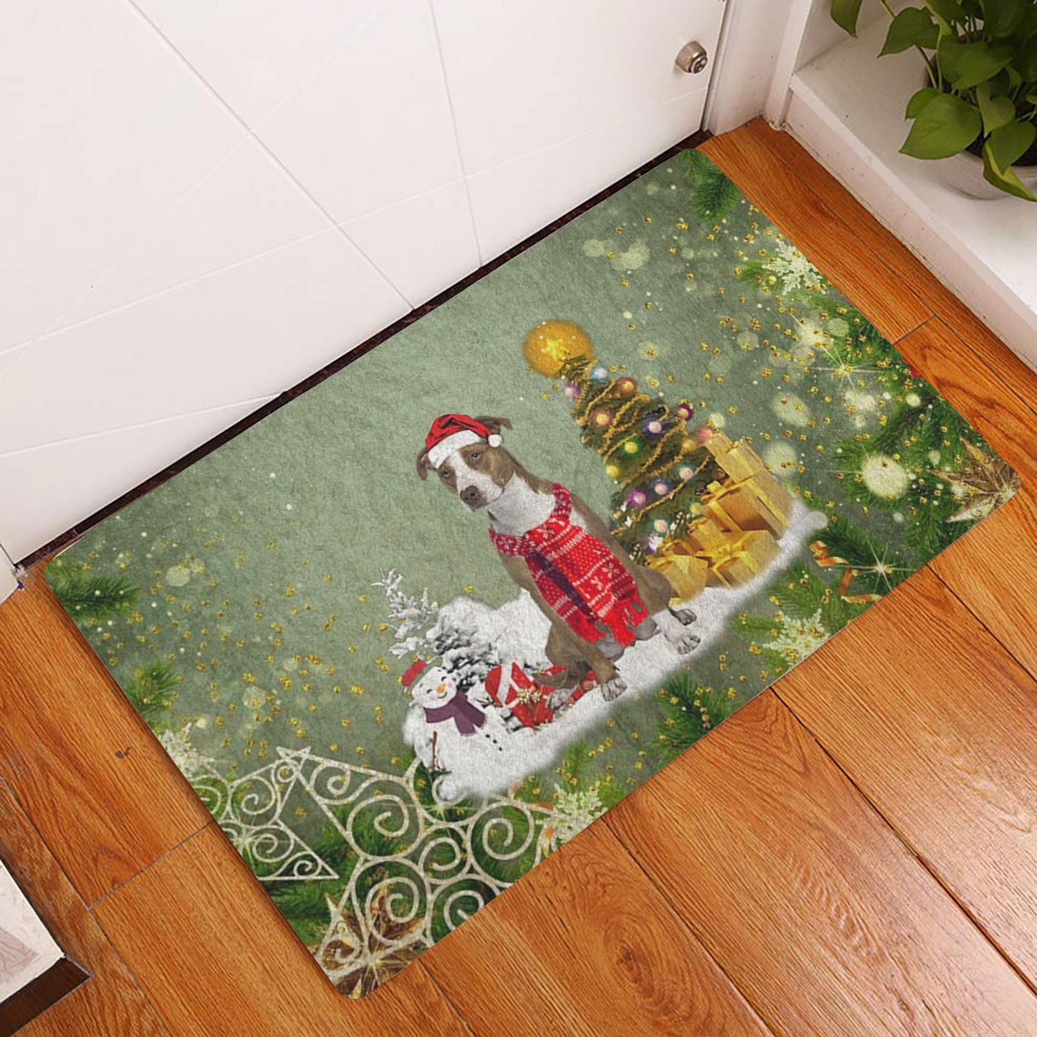 Ohaprints-Doormat-Outdoor-Indoor-Pitbull-Dog-Merry-Christmas-Snow-Christmas-Tree-Xmas-Holidays-Rubber-Door-Mat-1458-