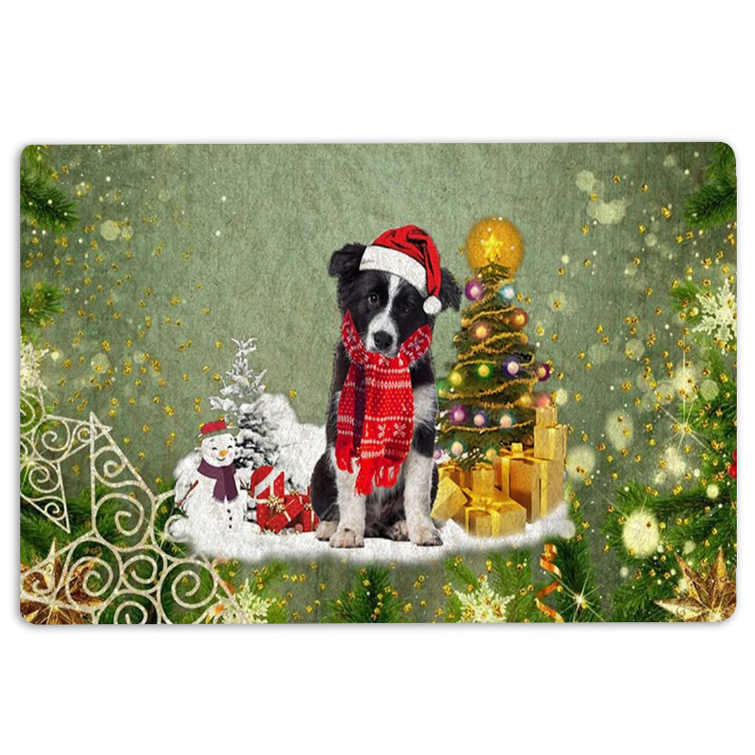 Ohaprints-Doormat-Outdoor-Indoor-Border-Collie-Merry-Christmas-Snow-Christmas-Tree-Xmas-Holidays-Rubber-Door-Mat-1464-18'' x 30''