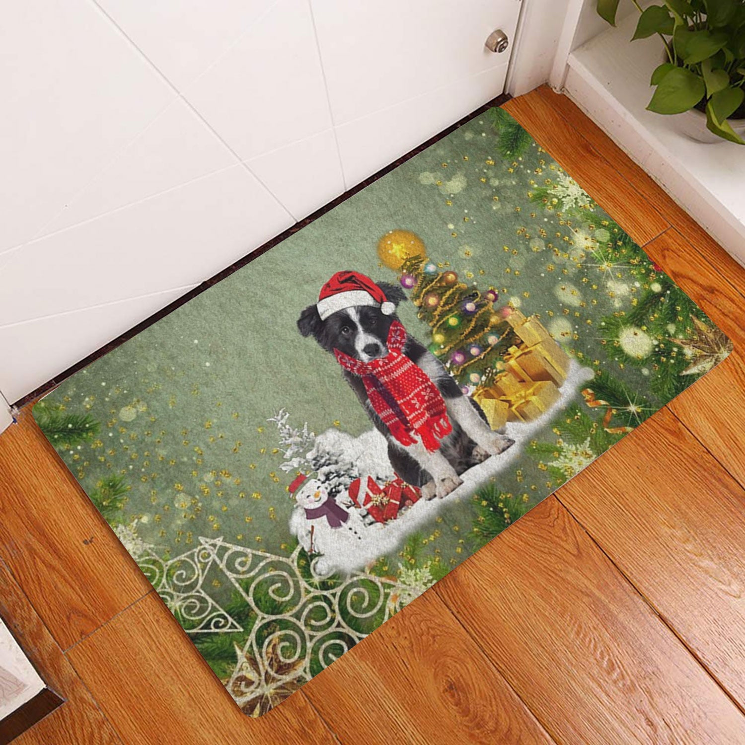 Ohaprints-Doormat-Outdoor-Indoor-Border-Collie-Merry-Christmas-Snow-Christmas-Tree-Xmas-Holidays-Rubber-Door-Mat-1464-