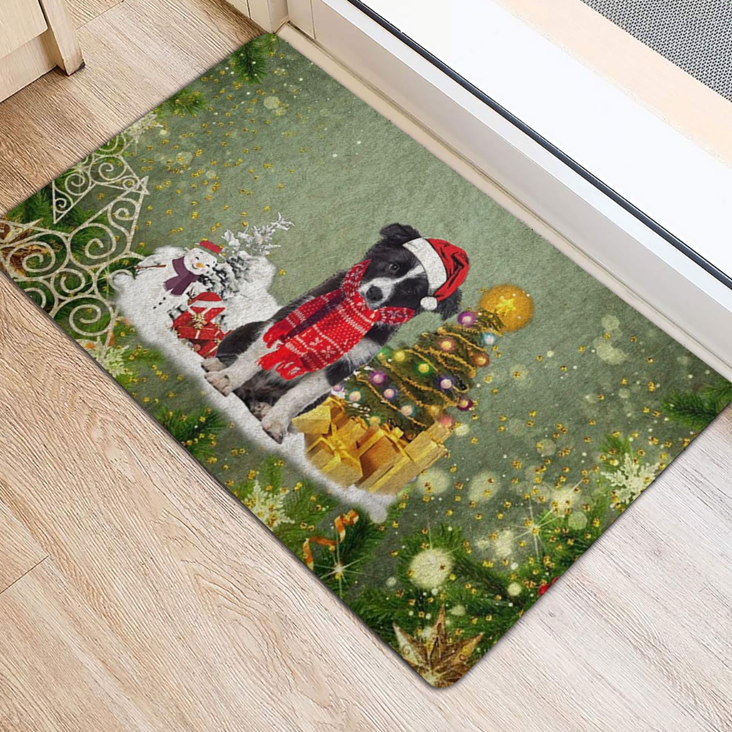 Ohaprints-Doormat-Outdoor-Indoor-Border-Collie-Merry-Christmas-Snow-Christmas-Tree-Xmas-Holidays-Rubber-Door-Mat-1464-