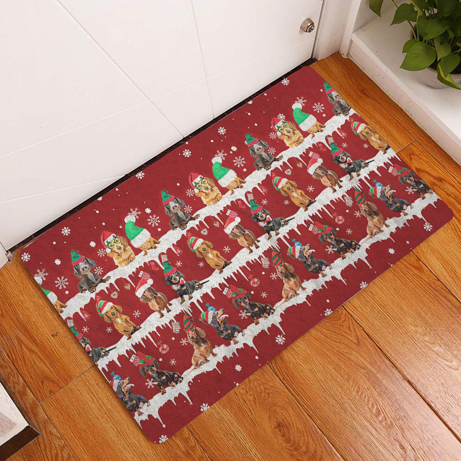 Ohaprints-Doormat-Outdoor-Indoor-Dachshund-Merry-Christmas-Snowflake-Christmas-Tree-Rubber-Door-Mat-1470-