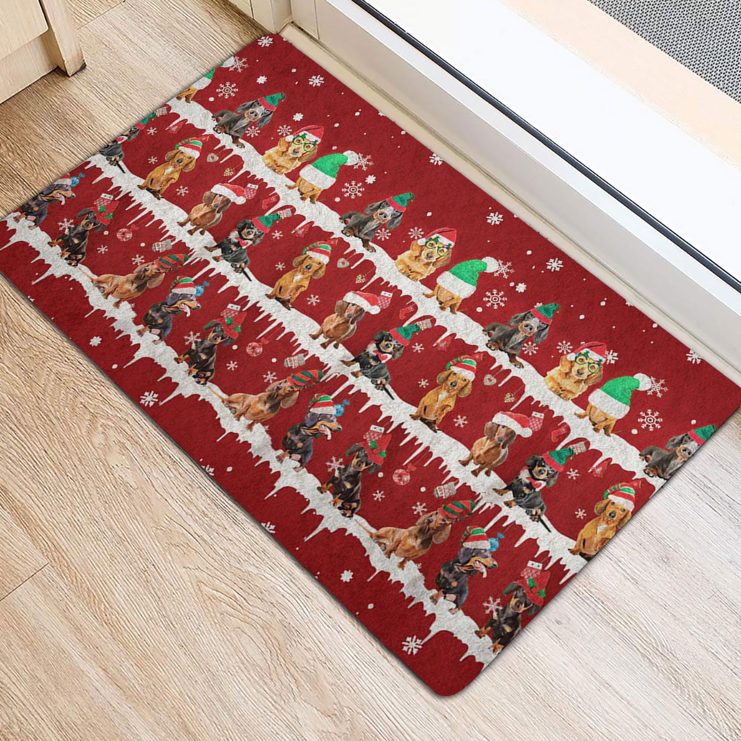 Ohaprints-Doormat-Outdoor-Indoor-Dachshund-Merry-Christmas-Snowflake-Christmas-Tree-Rubber-Door-Mat-1470-