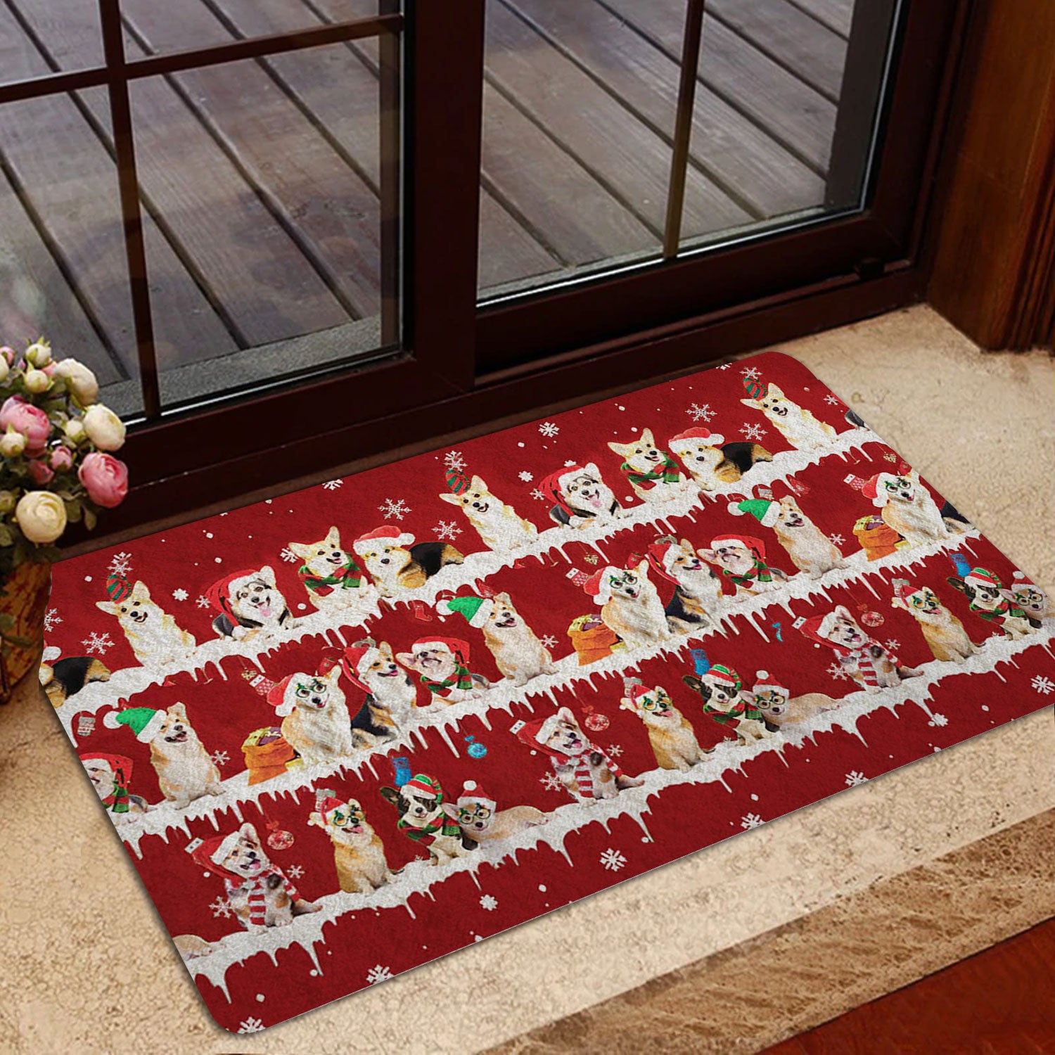 Ohaprints-Doormat-Outdoor-Indoor-Corgi-Merry-Christmas-Snowflake-Christmas-Tree-Rubber-Door-Mat-1471-