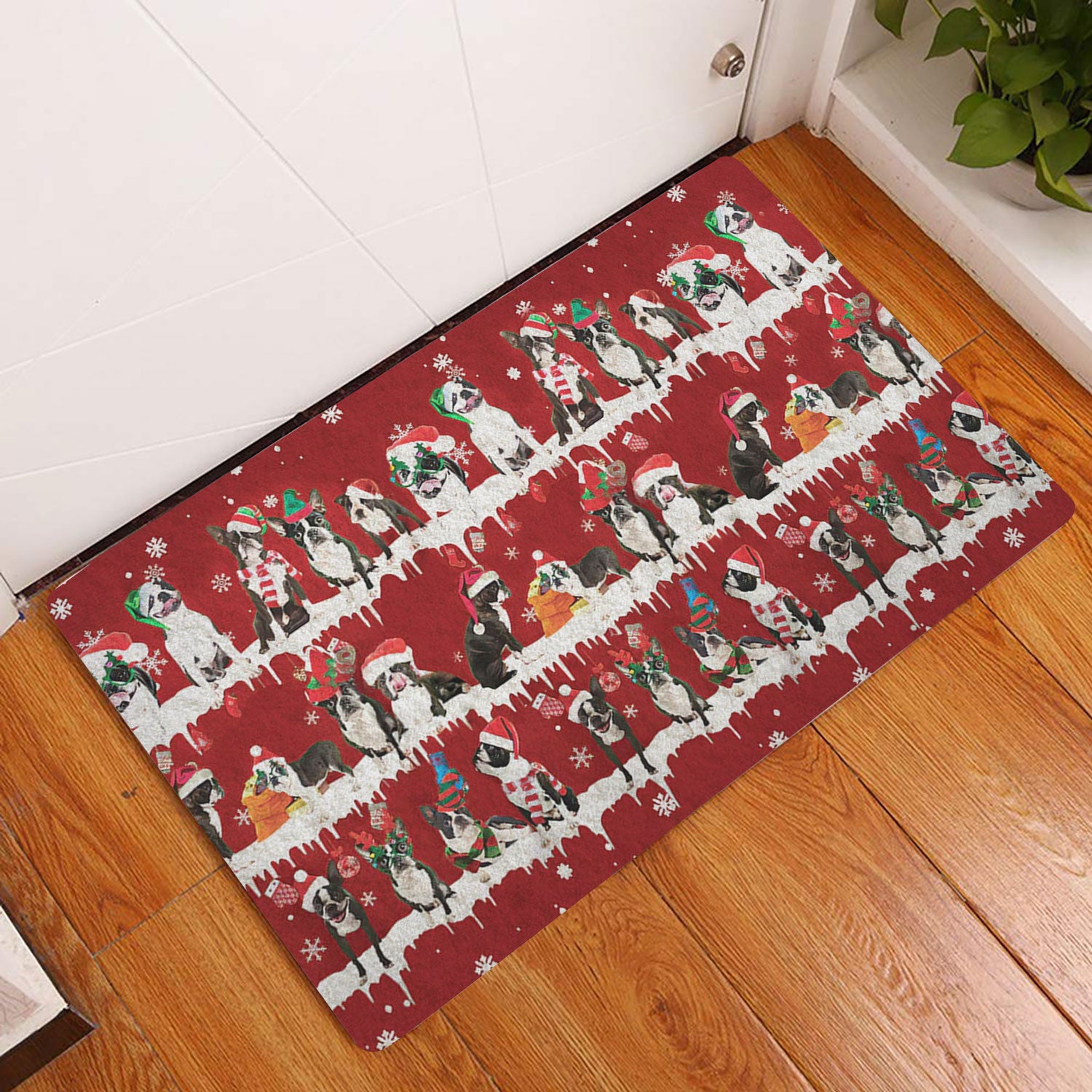 Ohaprints-Doormat-Outdoor-Indoor-Boston-Terrier-Merry-Christmas-Snowflake-Christmas-Tree-Rubber-Door-Mat-1479-