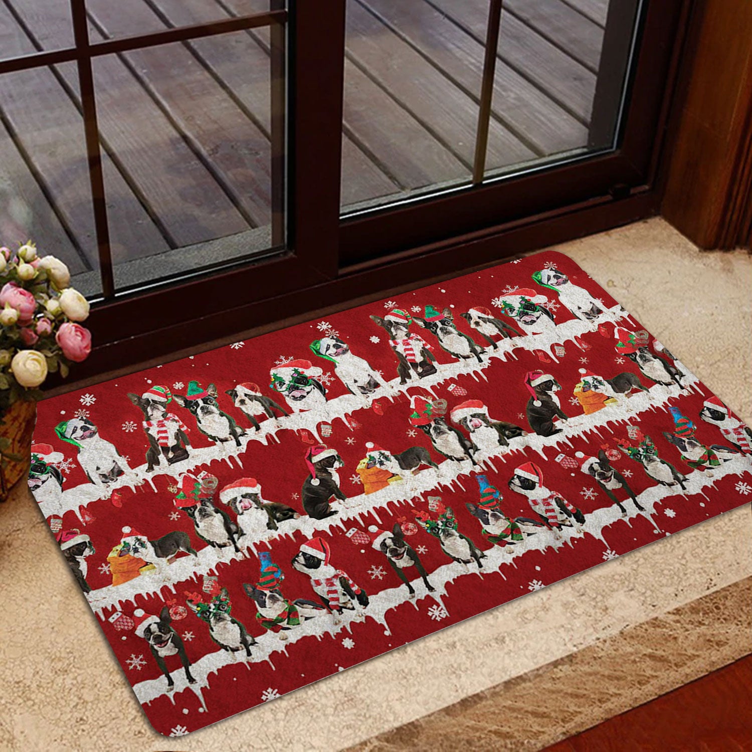 Ohaprints-Doormat-Outdoor-Indoor-Boston-Terrier-Merry-Christmas-Snowflake-Christmas-Tree-Rubber-Door-Mat-1479-