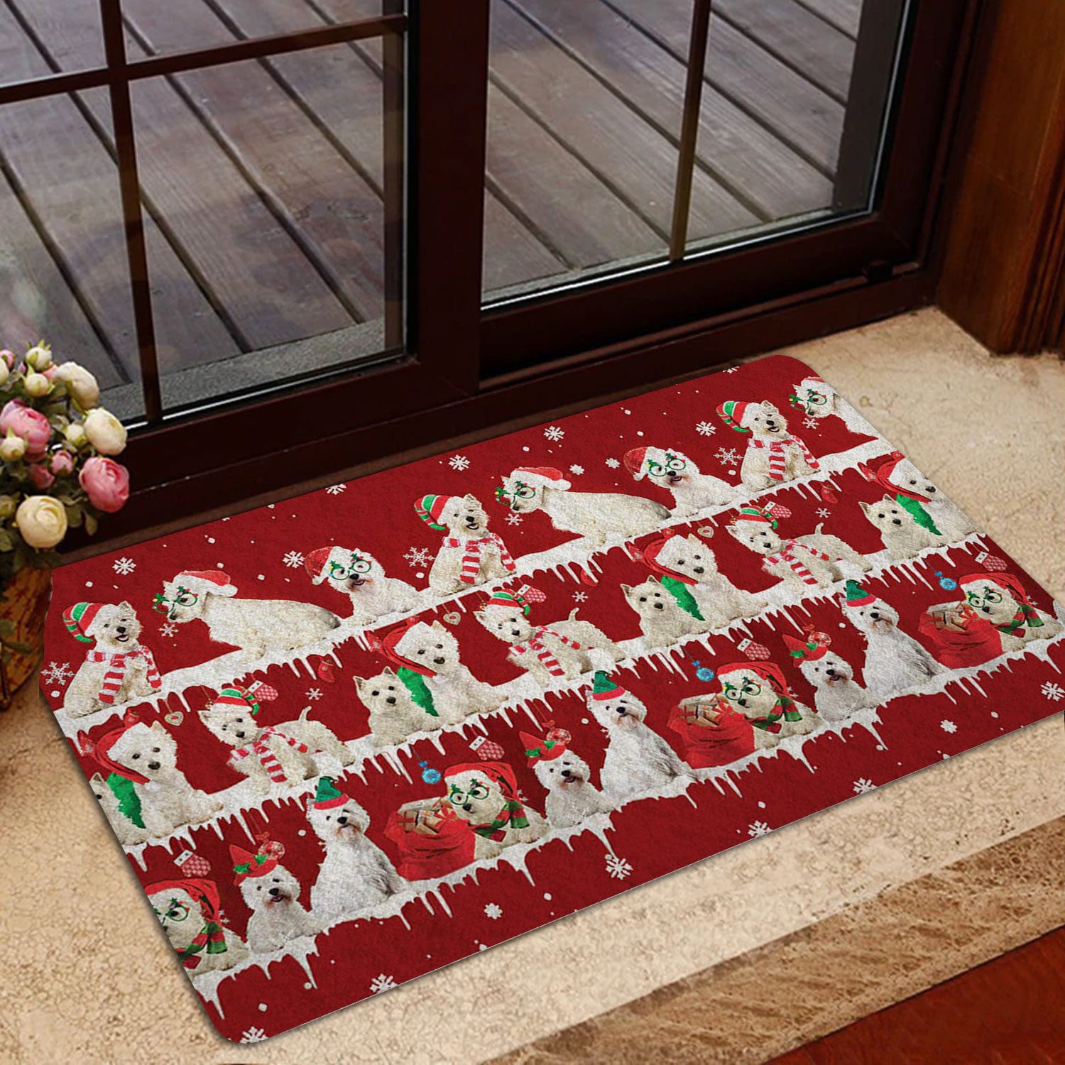 Ohaprints-Doormat-Outdoor-Indoor-West-Highland-White-Terrier-Merry-Christmas-Snowflake-Xmas-Tree-Rubber-Door-Mat-1480-