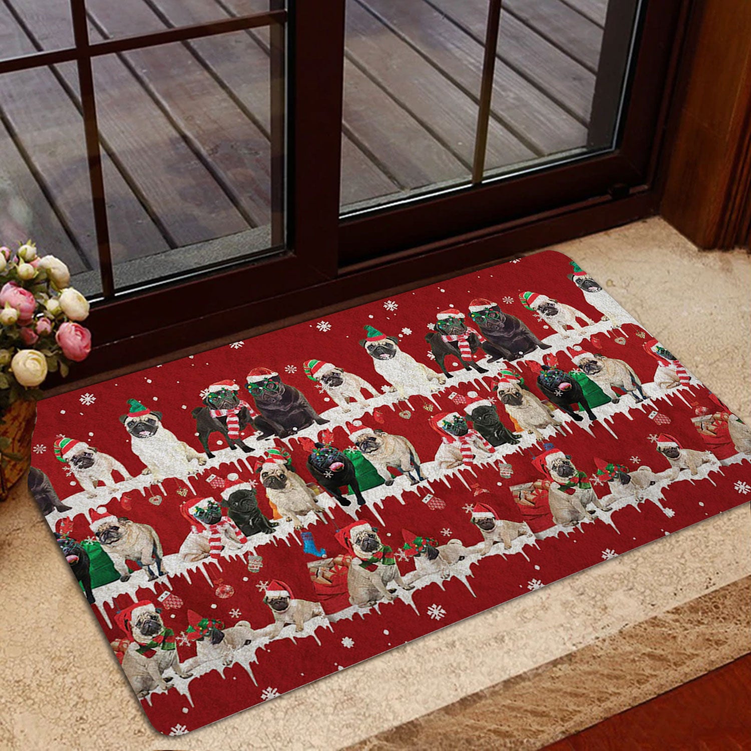 Ohaprints-Doormat-Outdoor-Indoor-Pug-Merry-Christmas-Snowflake-Christmas-Tree-Rubber-Door-Mat-1484-