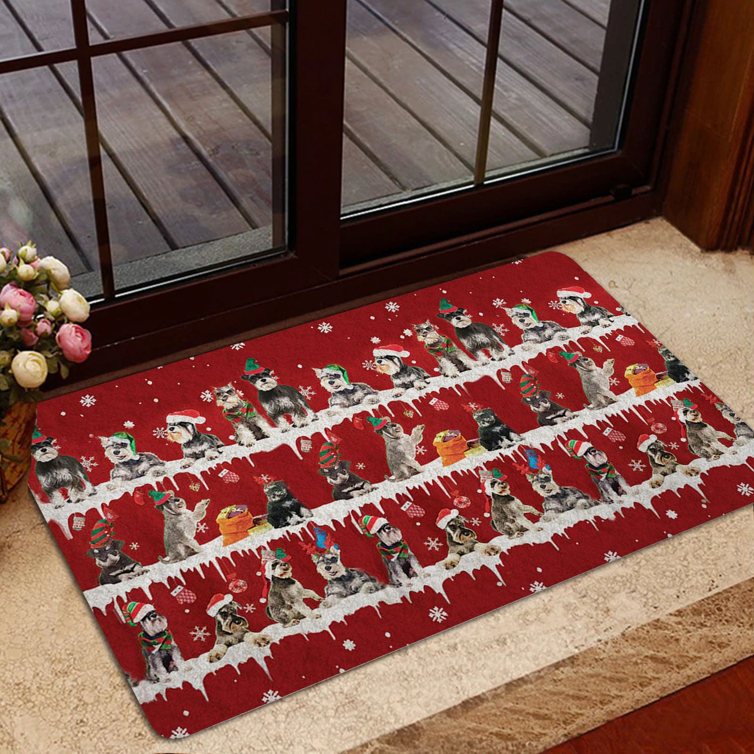 Ohaprints-Doormat-Outdoor-Indoor-Schnauzer-Merry-Christmas-Snowflake-Christmas-Tree-Rubber-Door-Mat-1485-