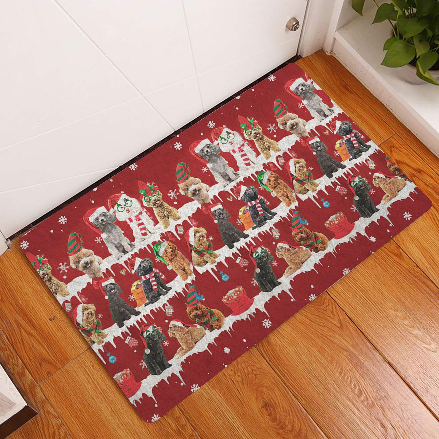 Ohaprints-Doormat-Outdoor-Indoor-Poodle-Merry-Christmas-Snowflake-Christmas-Tree-Rubber-Door-Mat-1486-