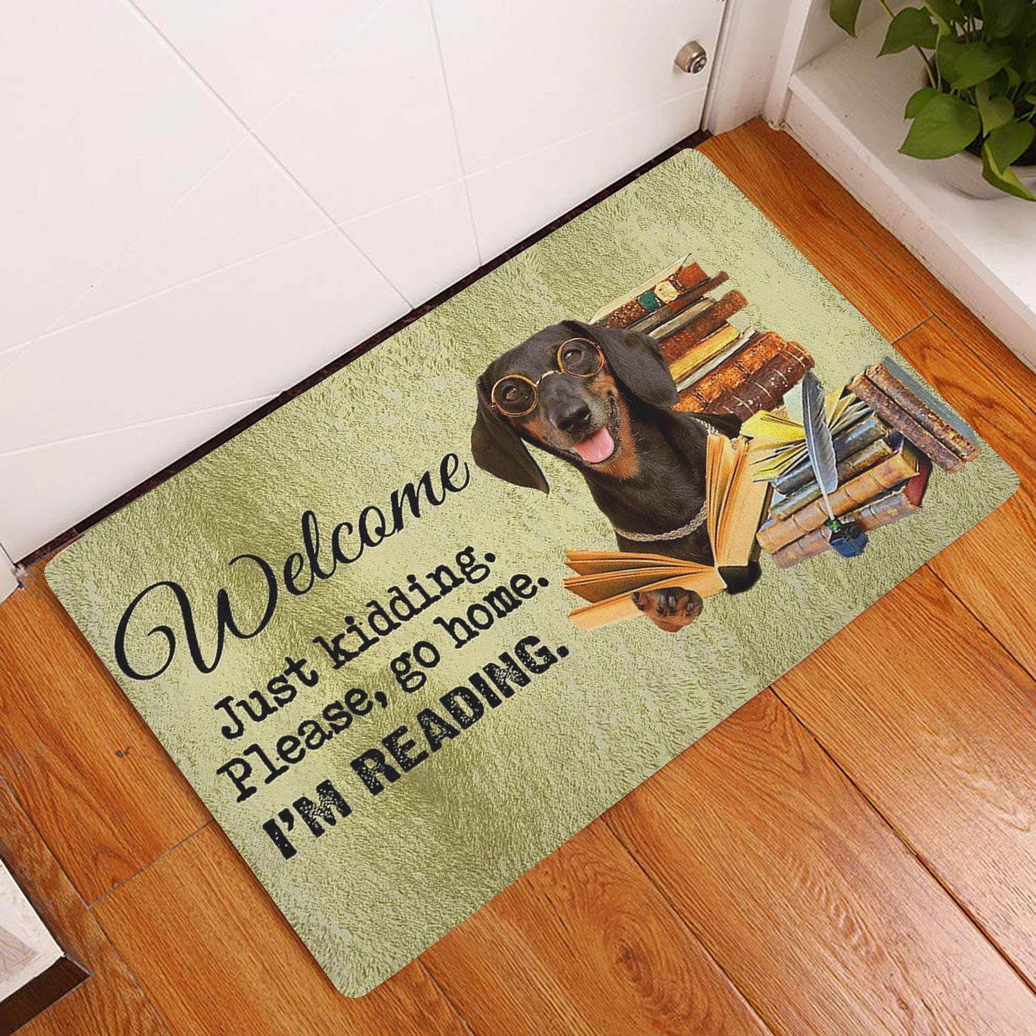 Ohaprints-Doormat-Outdoor-Indoor-Dachshund-Dog-And-Book-Please-Go-Home-I'M-Reading-Rubber-Door-Mat-1490-