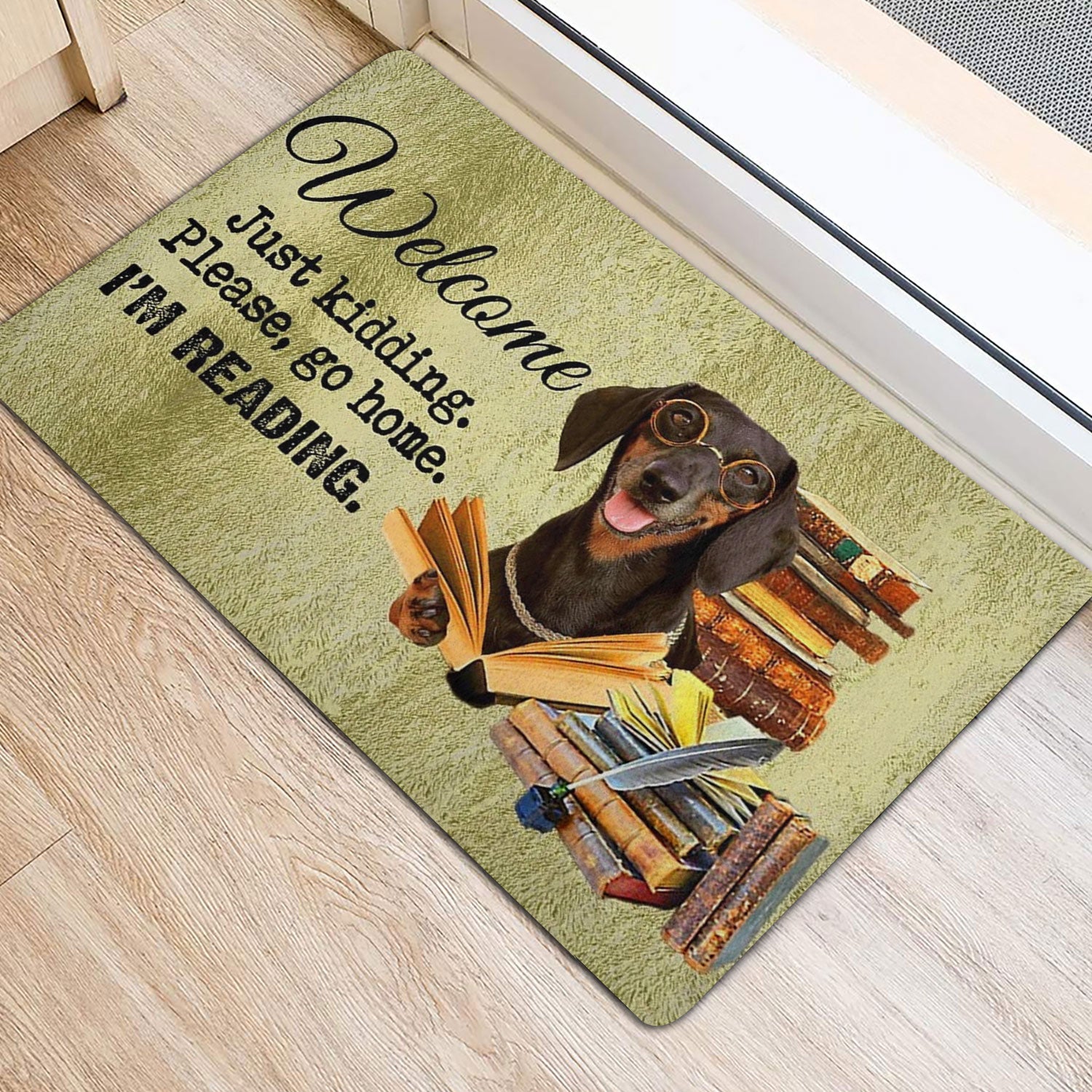 Ohaprints-Doormat-Outdoor-Indoor-Dachshund-Dog-And-Book-Please-Go-Home-I'M-Reading-Rubber-Door-Mat-1490-