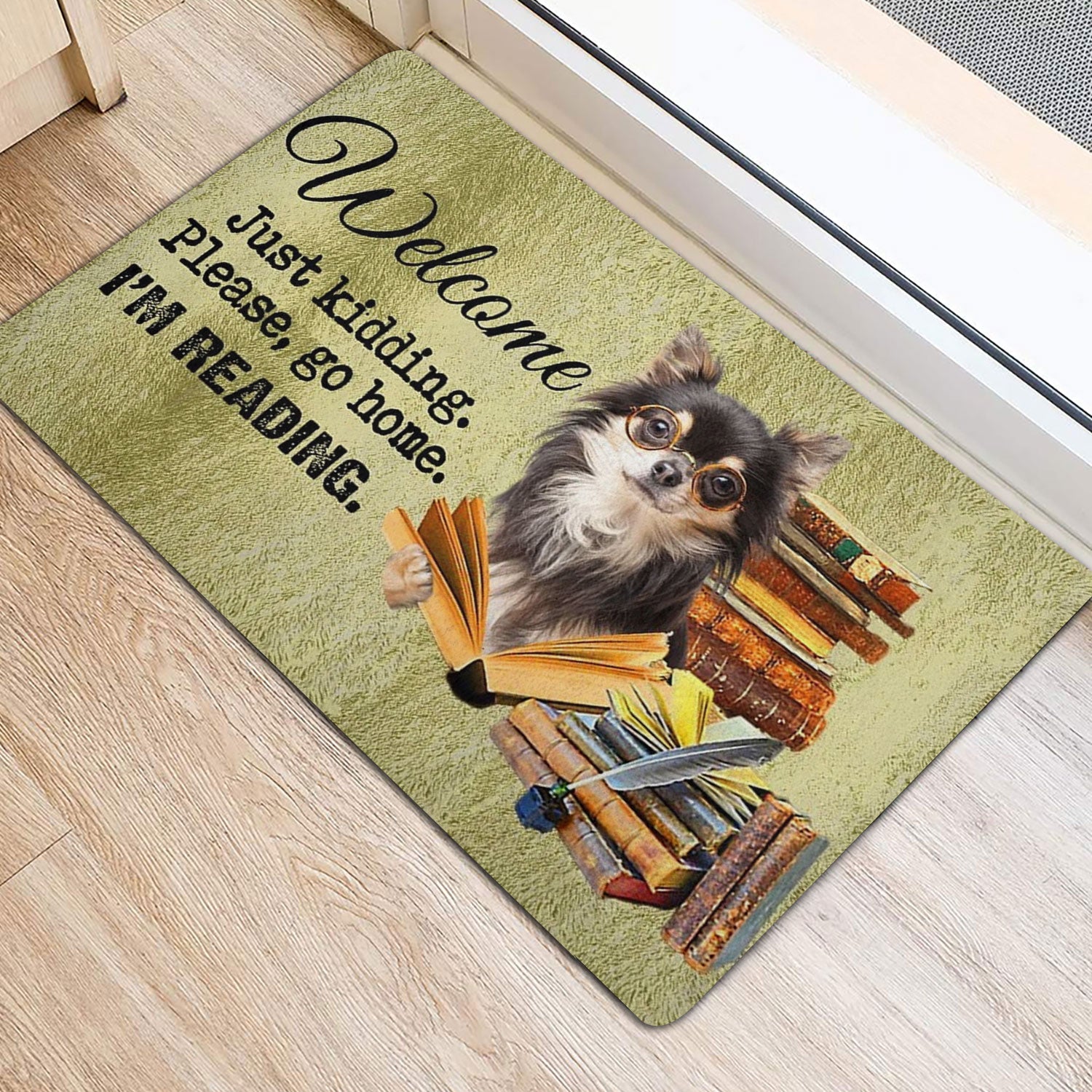 Ohaprints-Doormat-Outdoor-Indoor-Chihuahua-Dog-And-Book-Please-Go-Home-I'M-Reading-Rubber-Door-Mat-1492-