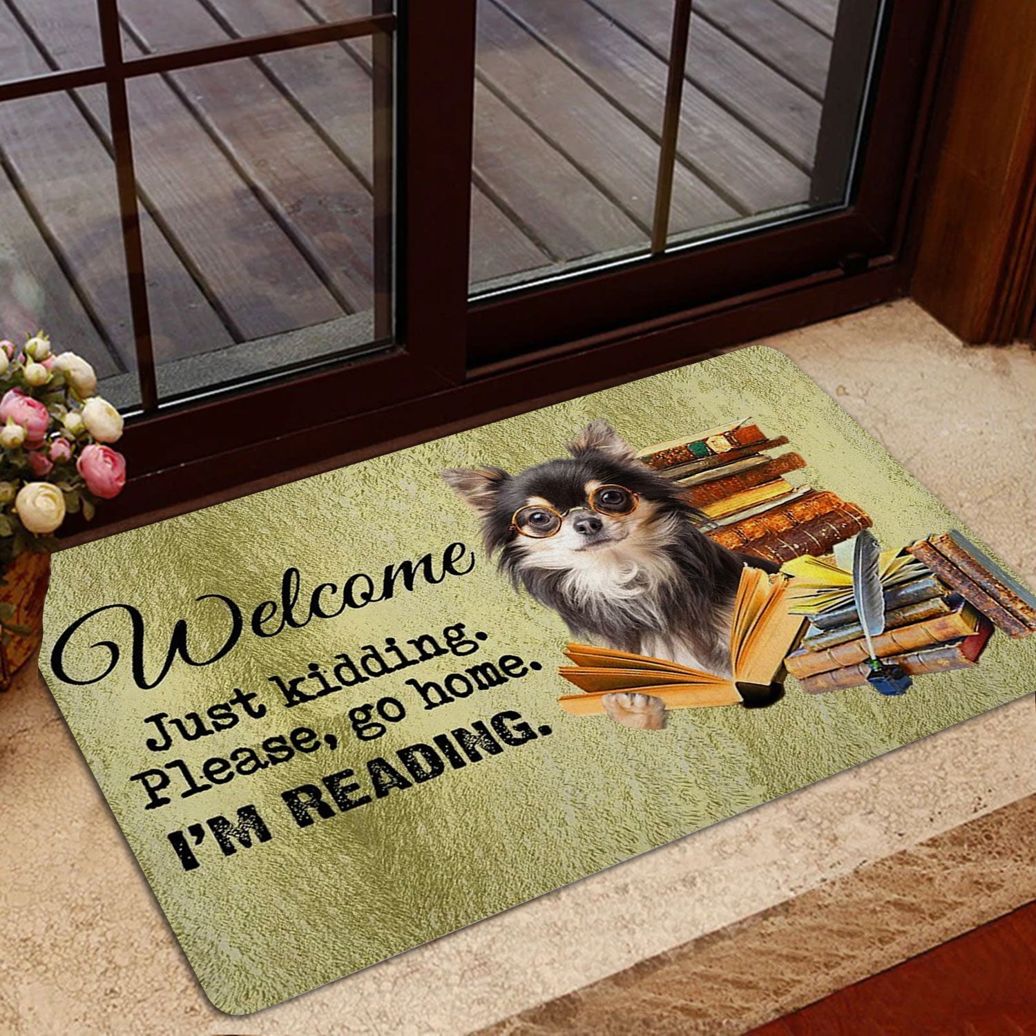 Ohaprints-Doormat-Outdoor-Indoor-Chihuahua-Dog-And-Book-Please-Go-Home-I'M-Reading-Rubber-Door-Mat-1492-