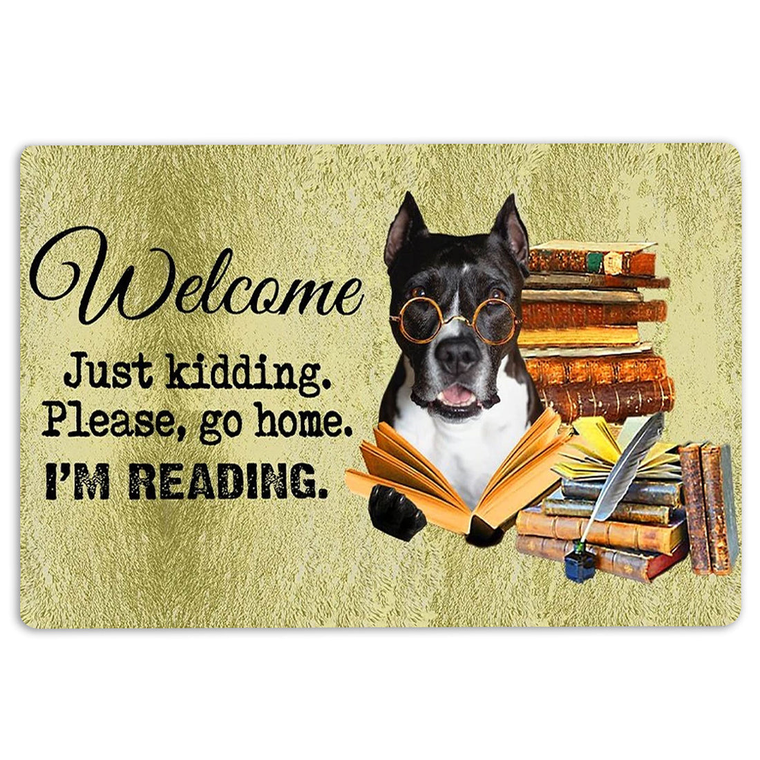 Ohaprints-Doormat-Outdoor-Indoor-Pitbull-Dog-And-Book-Please-Go-Home-I'M-Reading-Rubber-Door-Mat-1493-18'' x 30''