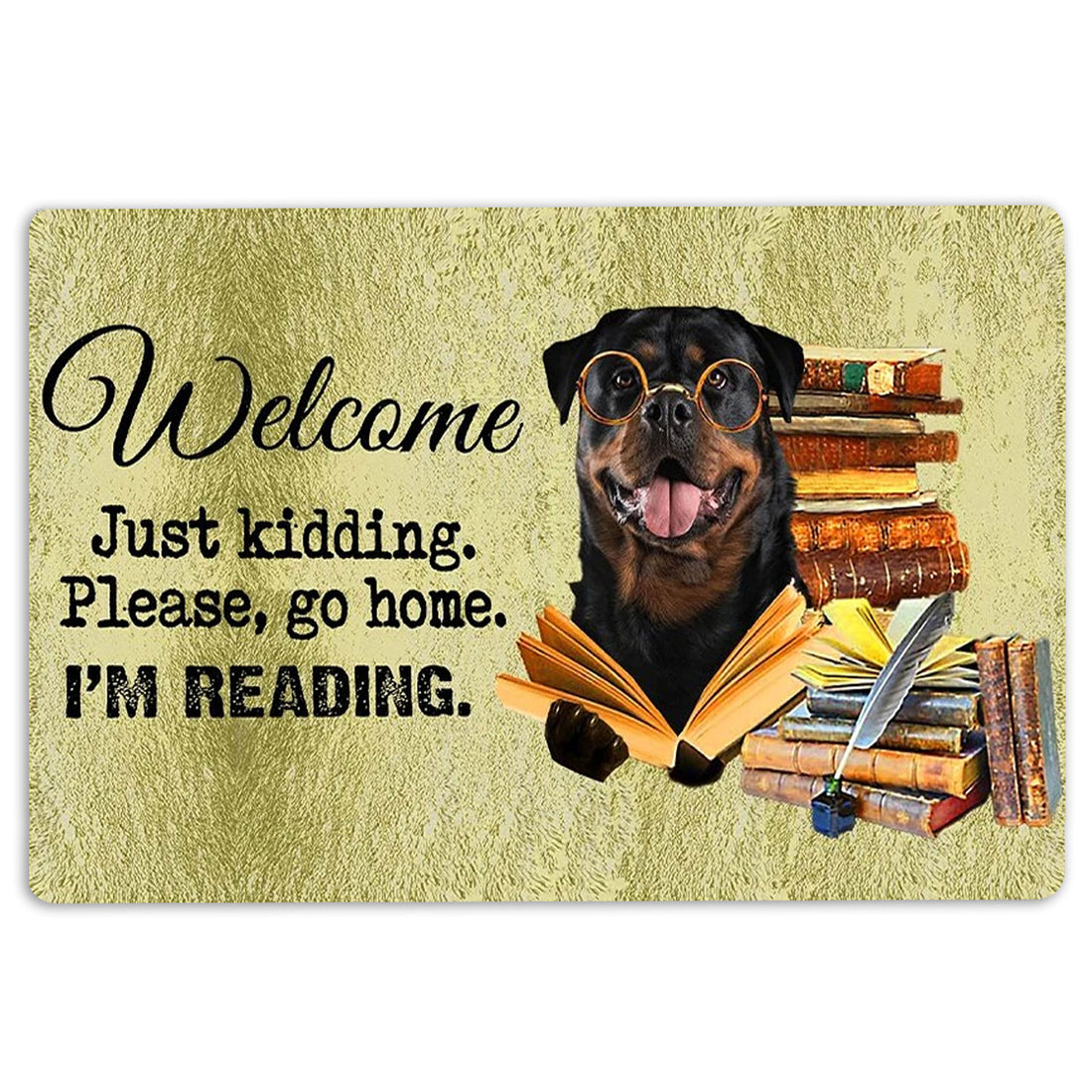 Ohaprints-Doormat-Outdoor-Indoor-Rottweiler-Dog-And-Book-Please-Go-Home-I'M-Reading-Rubber-Door-Mat-1494-18'' x 30''