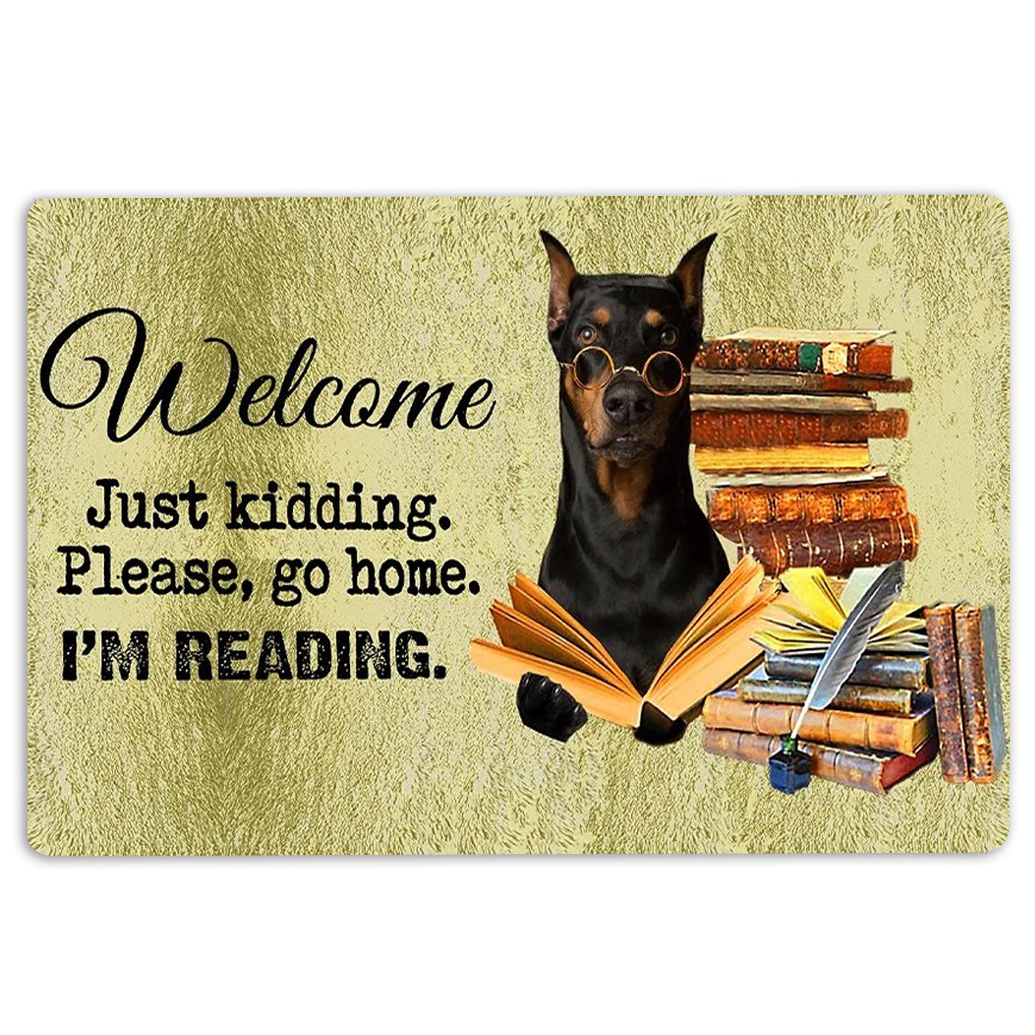 Ohaprints-Doormat-Outdoor-Indoor-Dobermann-Dog-And-Book-Please-Go-Home-I'M-Reading-Rubber-Door-Mat-1496-18'' x 30''