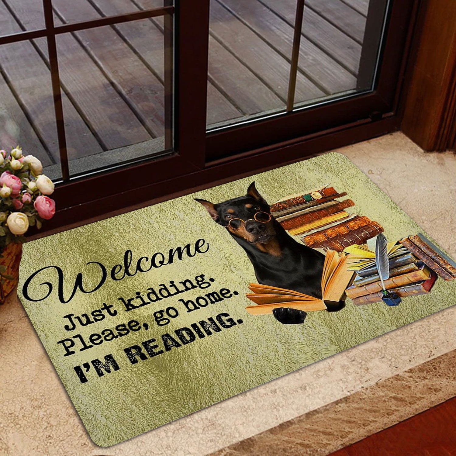 Ohaprints-Doormat-Outdoor-Indoor-Dobermann-Dog-And-Book-Please-Go-Home-I'M-Reading-Rubber-Door-Mat-1496-