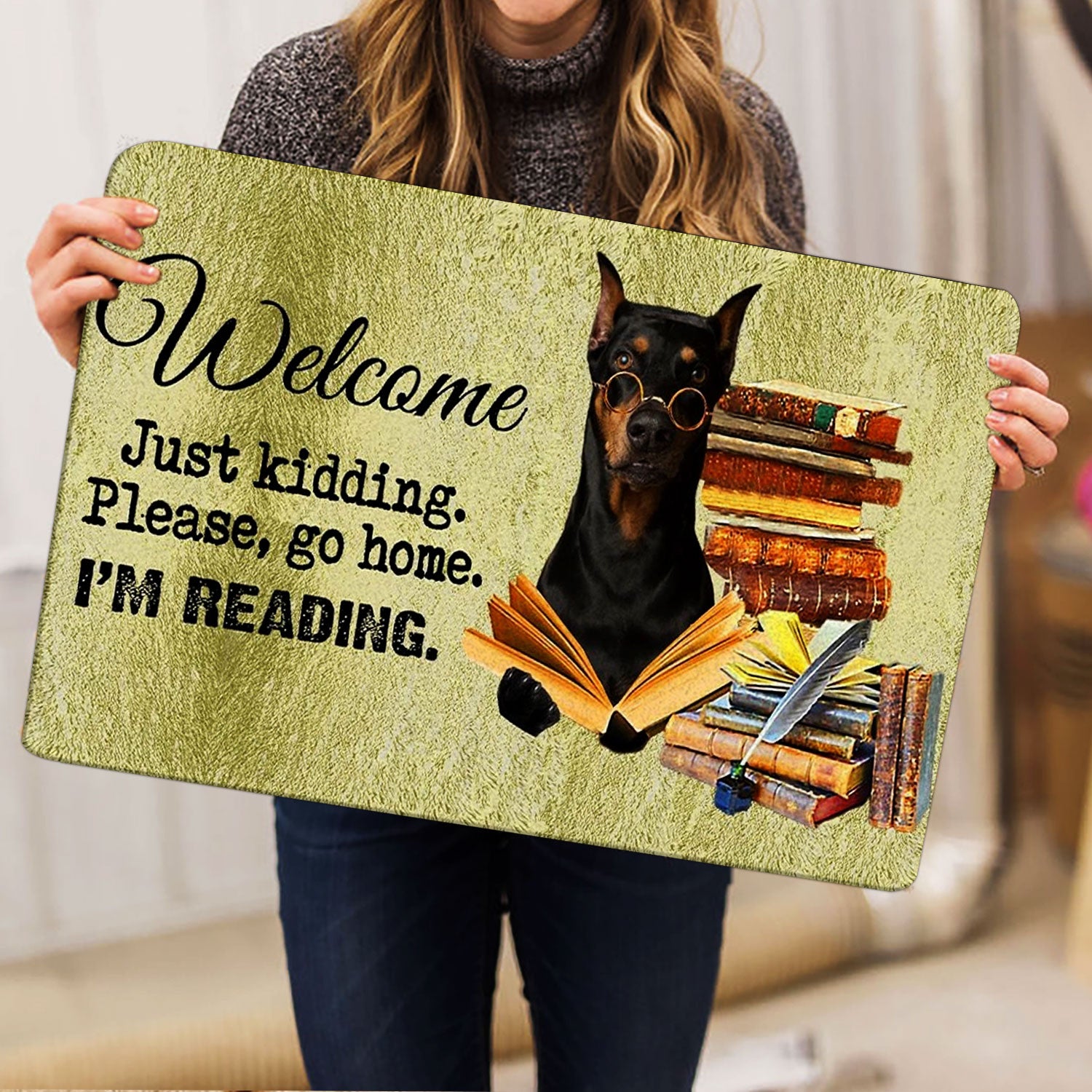 Ohaprints-Doormat-Outdoor-Indoor-Dobermann-Dog-And-Book-Please-Go-Home-I'M-Reading-Rubber-Door-Mat-1496-