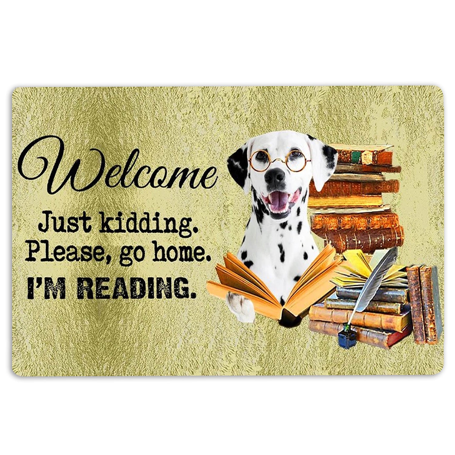 Ohaprints-Doormat-Outdoor-Indoor-Dalmatian-Dog-And-Book-Please-Go-Home-I'M-Reading-Rubber-Door-Mat-1498-18'' x 30''