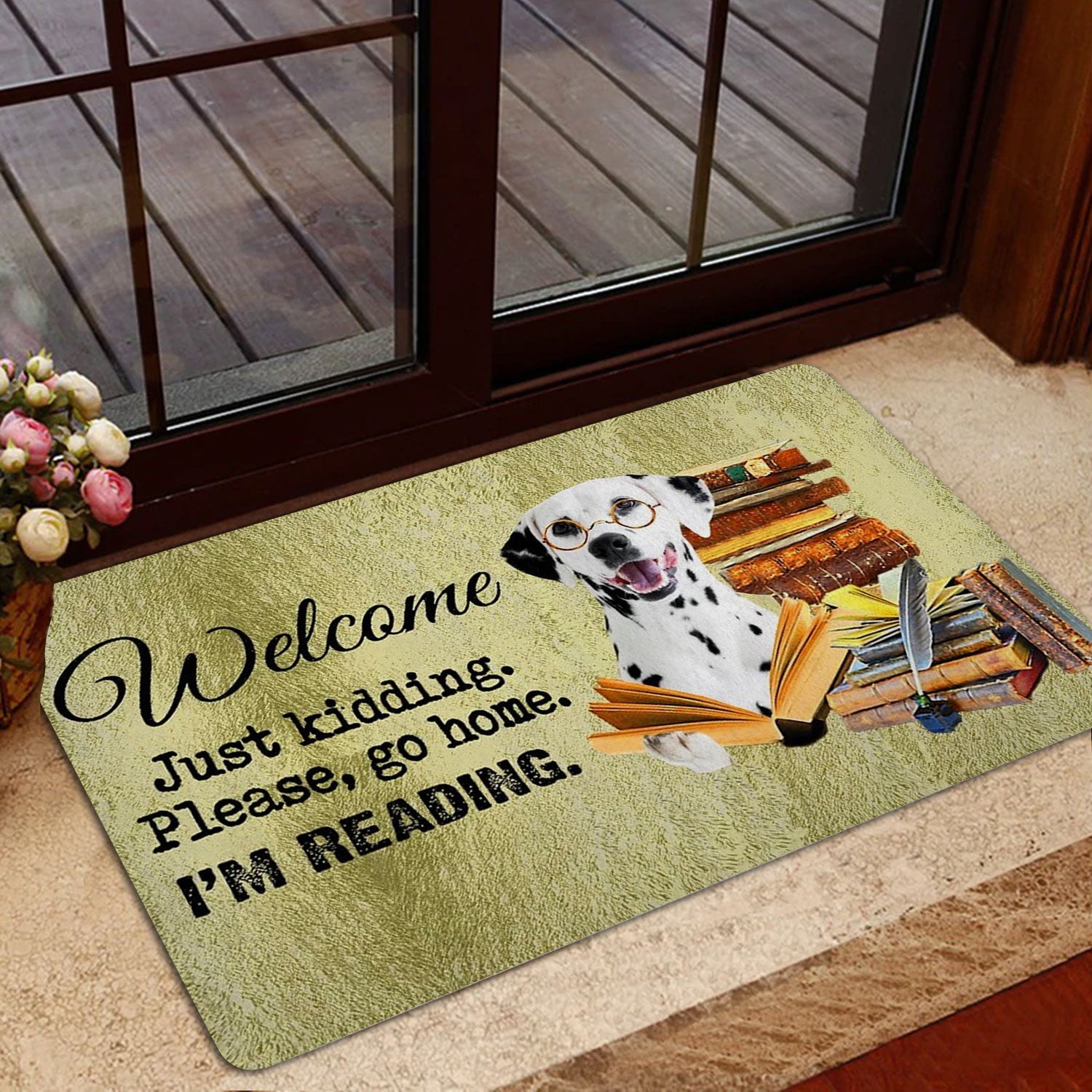 Ohaprints-Doormat-Outdoor-Indoor-Dalmatian-Dog-And-Book-Please-Go-Home-I'M-Reading-Rubber-Door-Mat-1498-